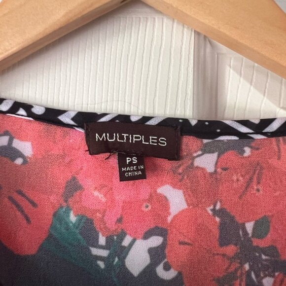 Multiples Red Floral Geometric Print Blouse 3/4 Sleeve Women’s PS - Picture 2 of 5